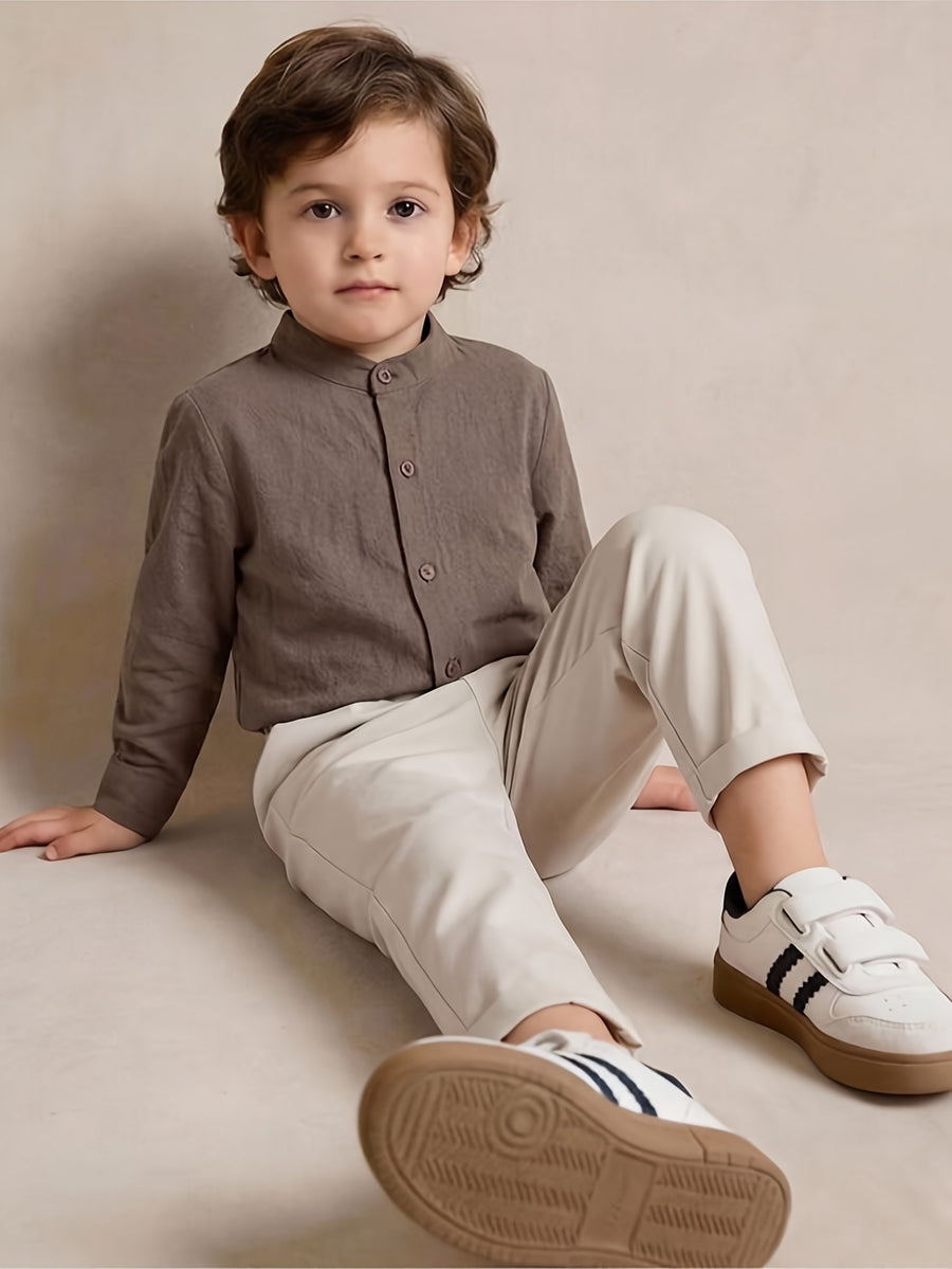 Ensemble chemise manches longues couleur unie et pantalon style — Monptitlou
