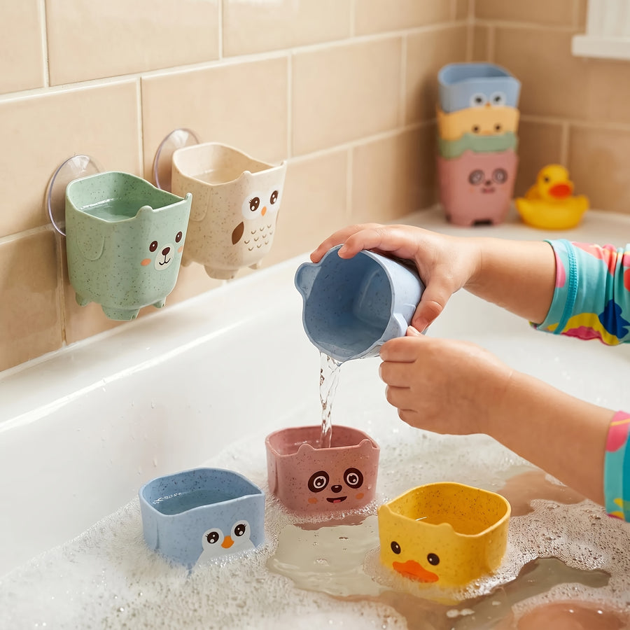5 gobelets de rangement pour salle de bain avec animaux de dessins — Monptitlou