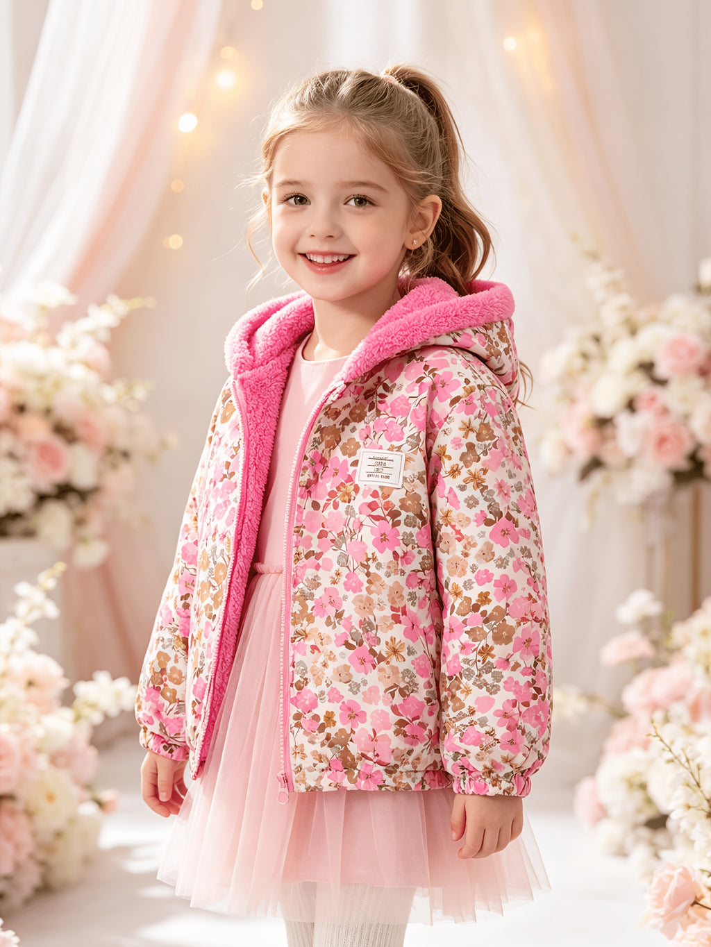 Veste cardigan zippée à capuche à manches longues réversible — Monptitlou