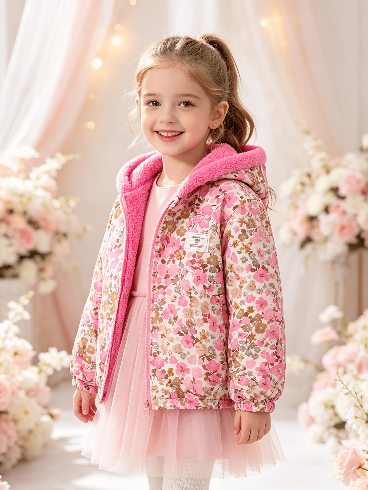 Veste cardigan zippée à capuche à manches longues réversible — Monptitlou Image