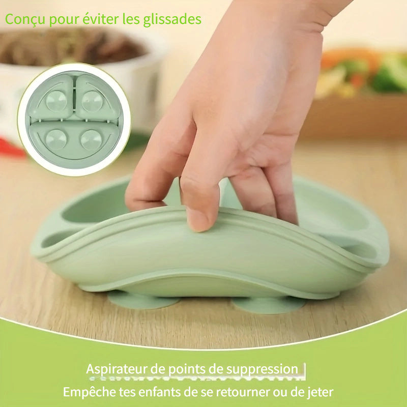 Assiettes à ventouse pour bébés, en silicone avec couvercle — Monptitlou