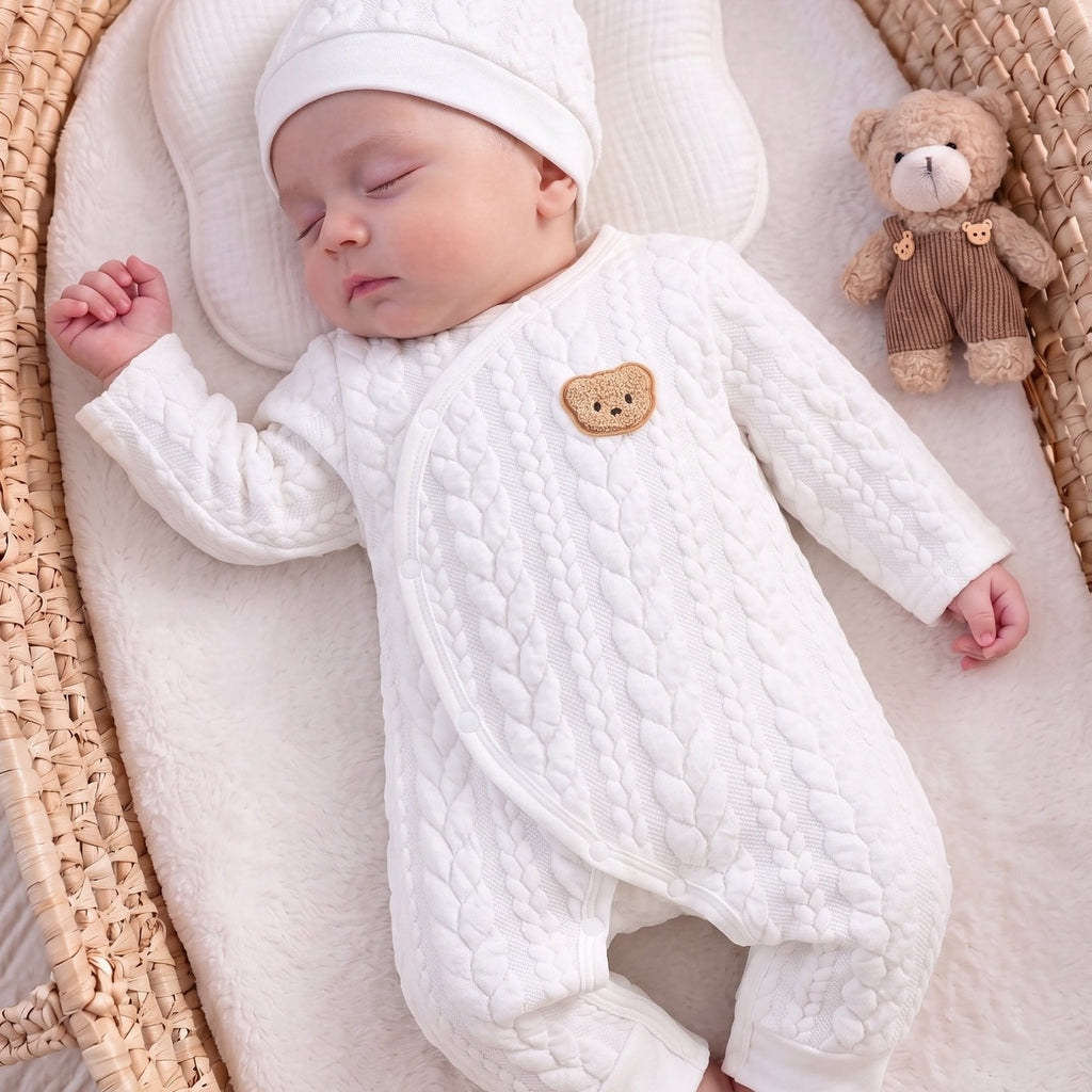 Body pour nouveau-né garçon avec décoration ours blanc, avec bonnet — Monptitlou