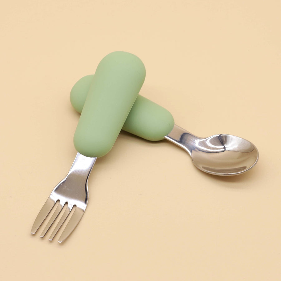 Cuillère et fourchette en acier inoxydable 304 avec manche en silicone — Monptitlou