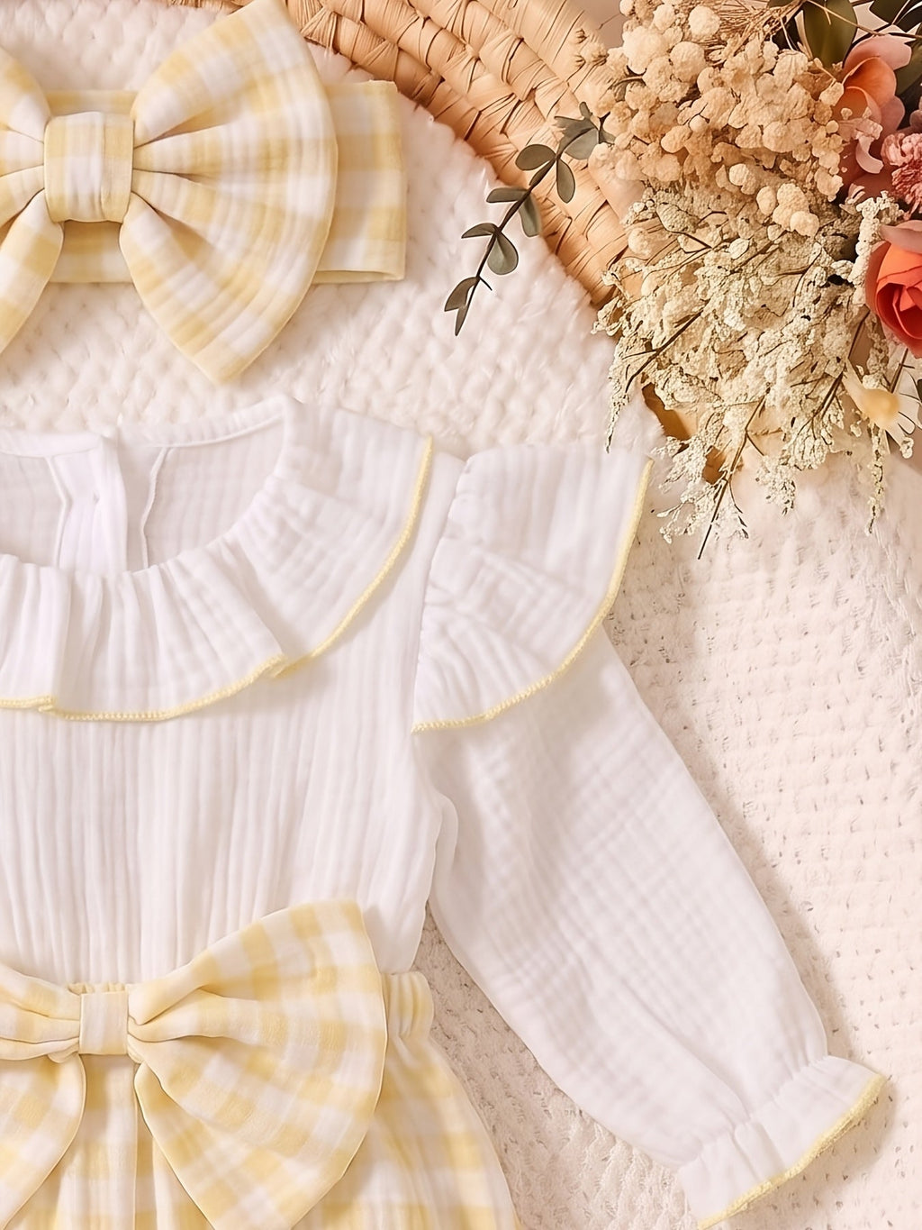 Combinaison d'automne pour bébé fille, rose à carreaux froissés — Monptitlou