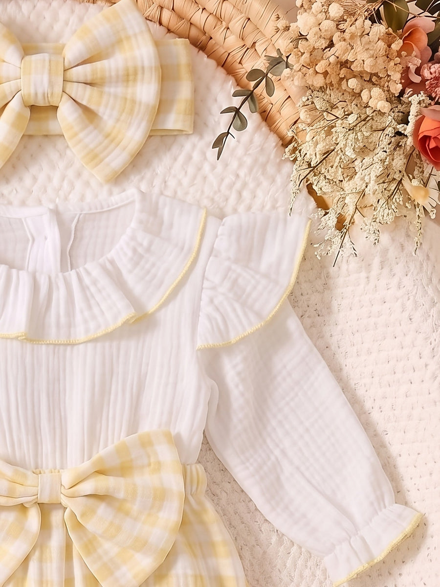 Combinaison d'automne pour bébé fille, rose à carreaux froissés — Monptitlou