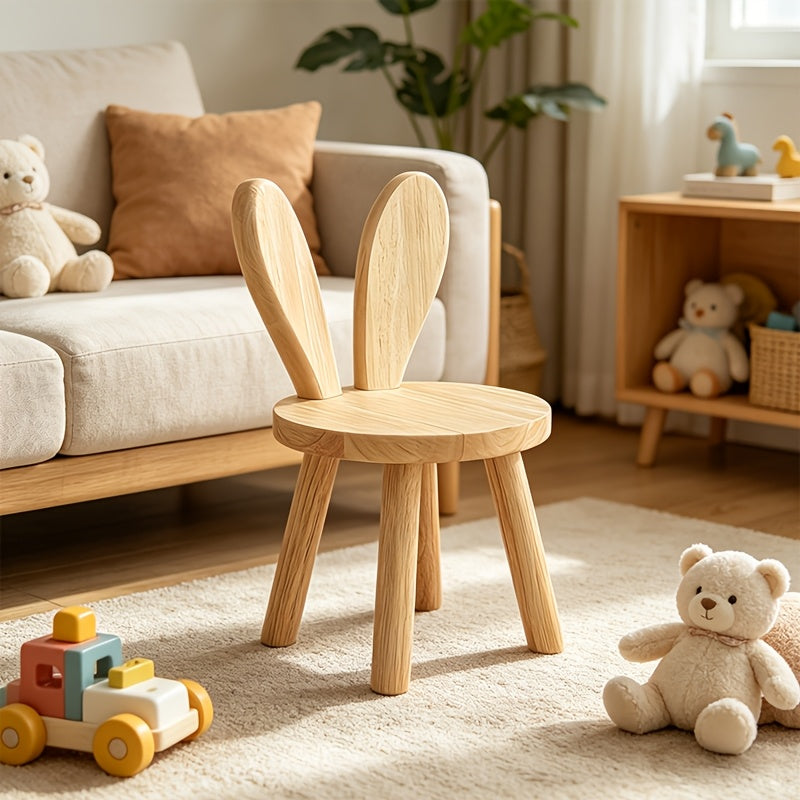Petit tabouret oreilles de lapin en bois massif — Monptitlou