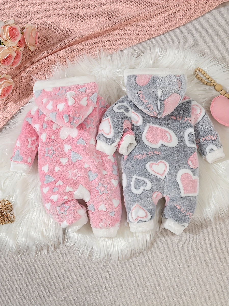 Combinaison à capuche avec motif cœur mignonne pour bébé fille, ensemble 2 pièces automne/hiver, idéale pour l'extérieur
