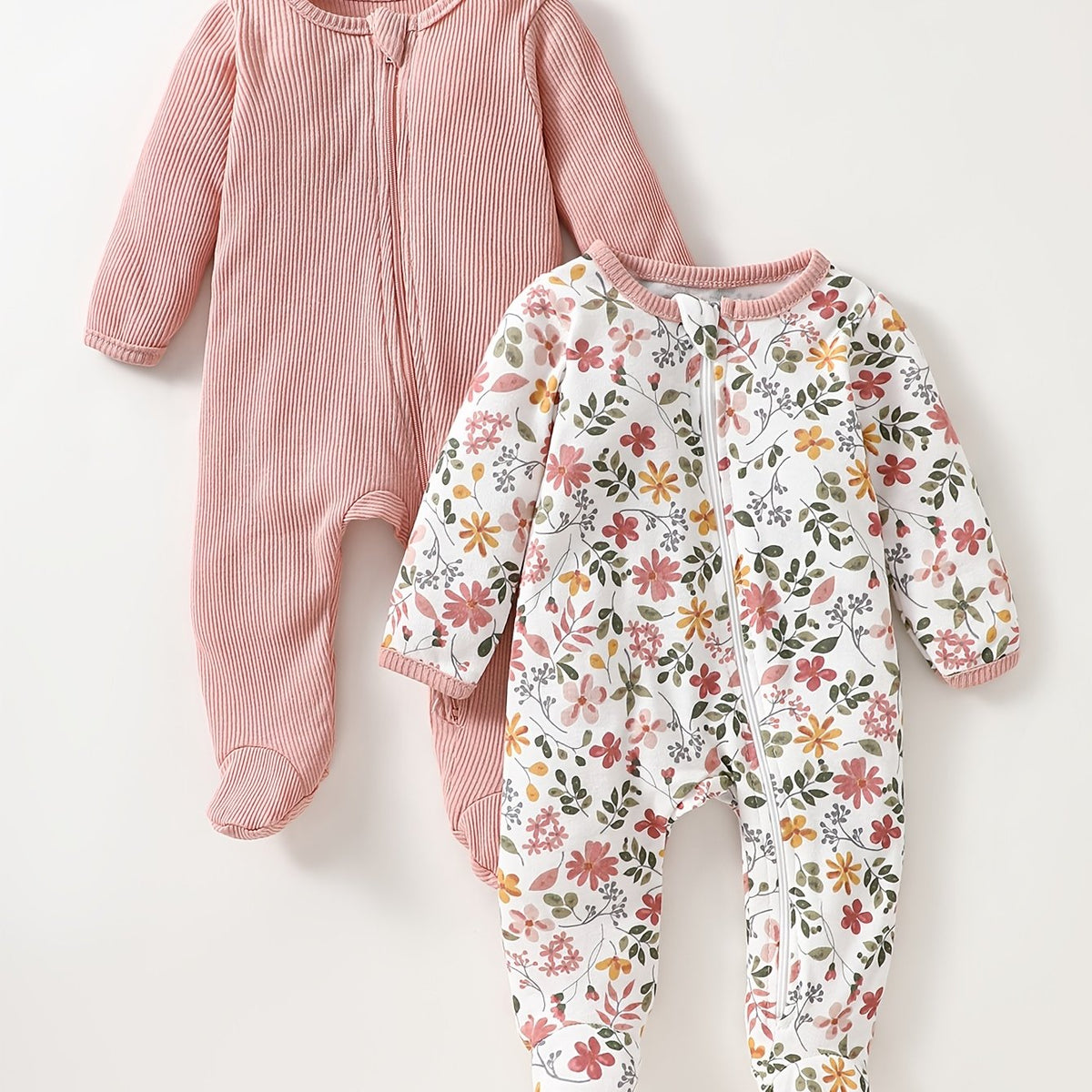 2 bodysuits pieds pour bébé fille, tissu doux — Monptitlou Image
