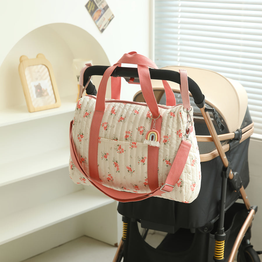 [Sac voyage maman léger] Sac à langer à motif floral rouge — Monptitlou