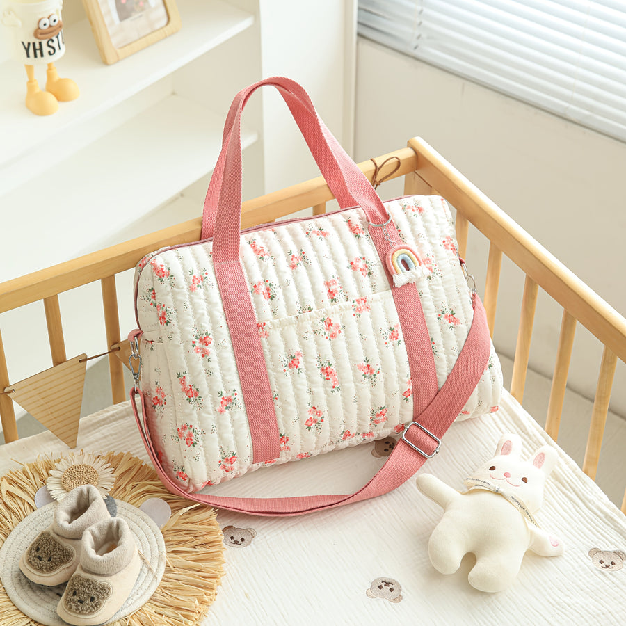 [Sac voyage maman léger] Sac à langer à motif floral rouge — Monptitlou