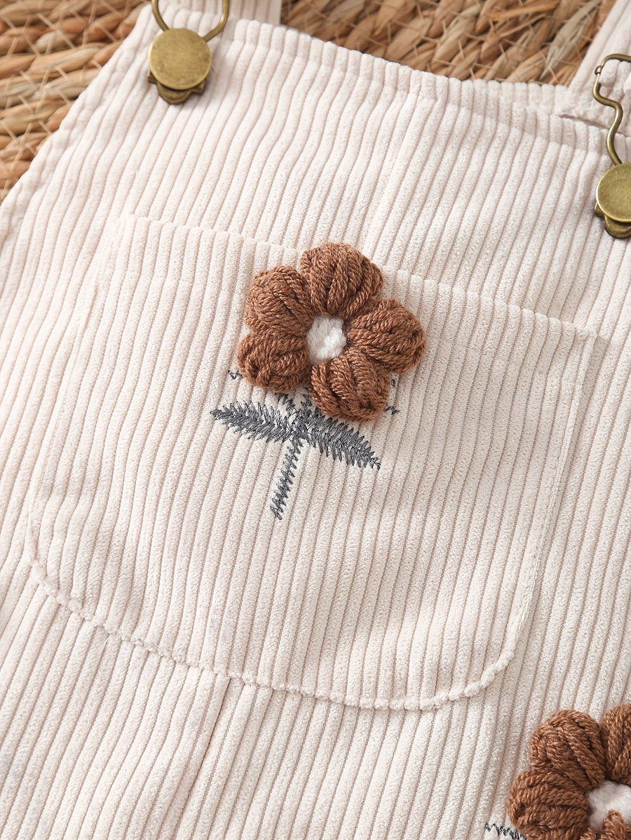 Salopette en velours côtelé pour bébé fille, combinaison avec broderie 3D en forme de serviette et fleurs, pantalon déco