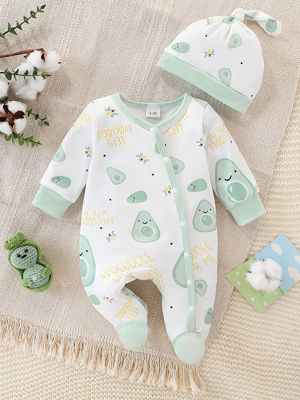Ensemble body pieds et bonnet motif avocat pour enfants — Monptitlou