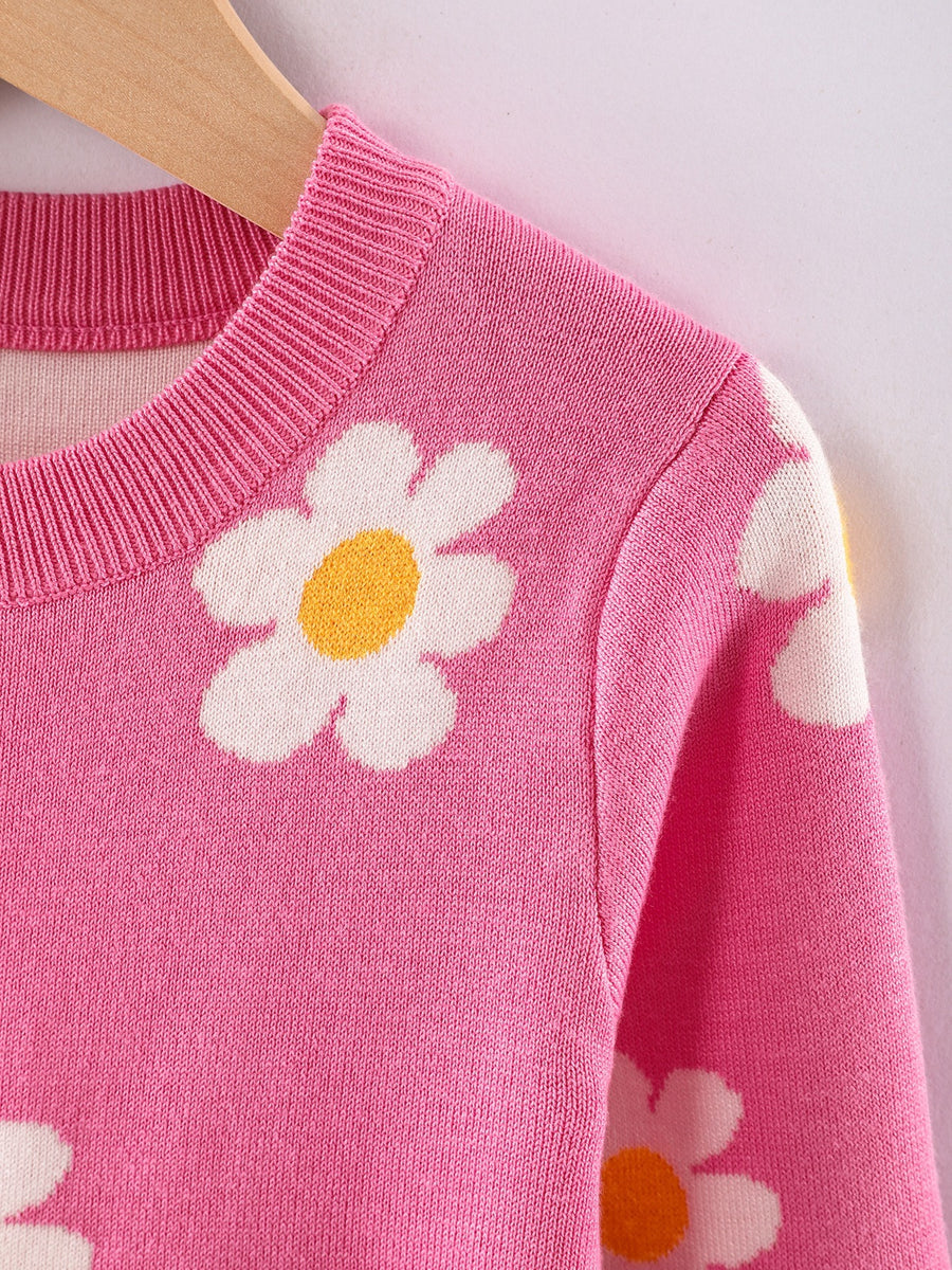 Pull col rond pour fille motif fleuri pour l'hiver — Monptitlou