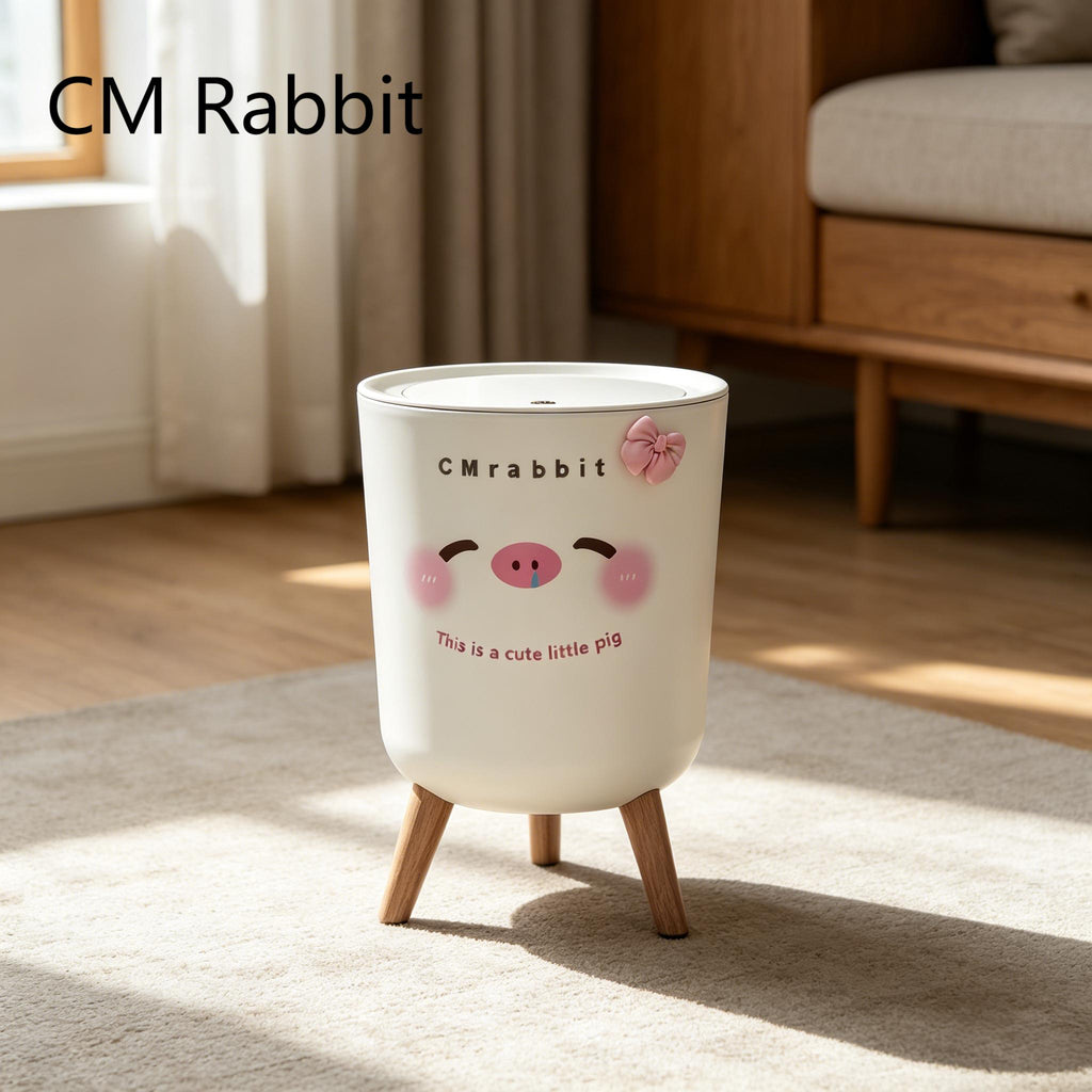 Poubelle à couvercle fermé avec motif adorable de cochon rose — Monptitlou