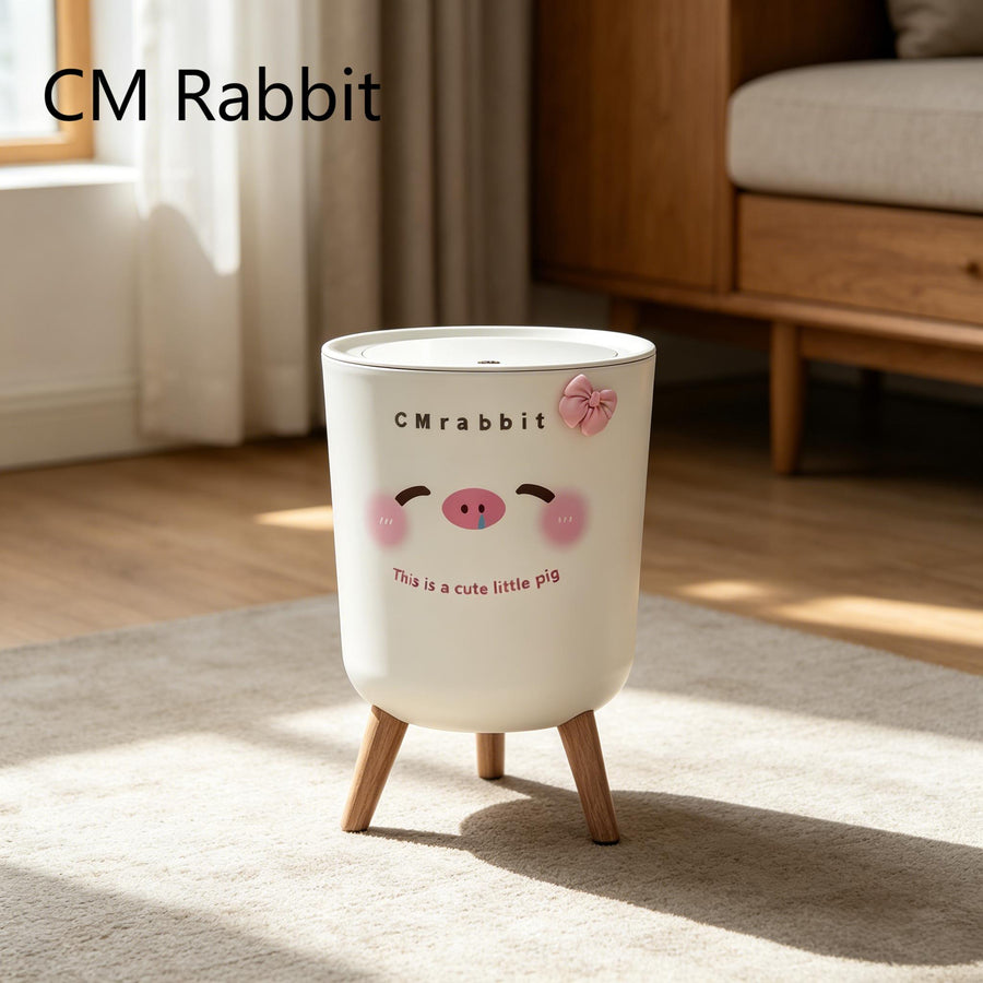 Poubelle à couvercle fermé avec motif adorable de cochon rose — Monptitlou