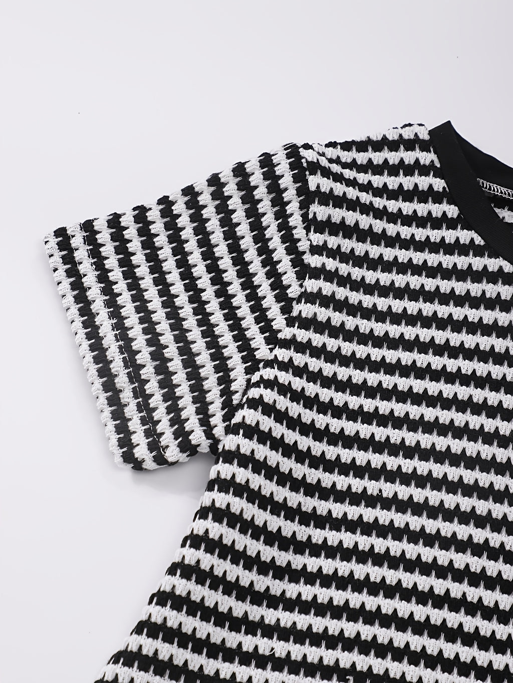 T-shirt col rond jacquard à blocs de couleur pour garçons été et short — Monptitlou
