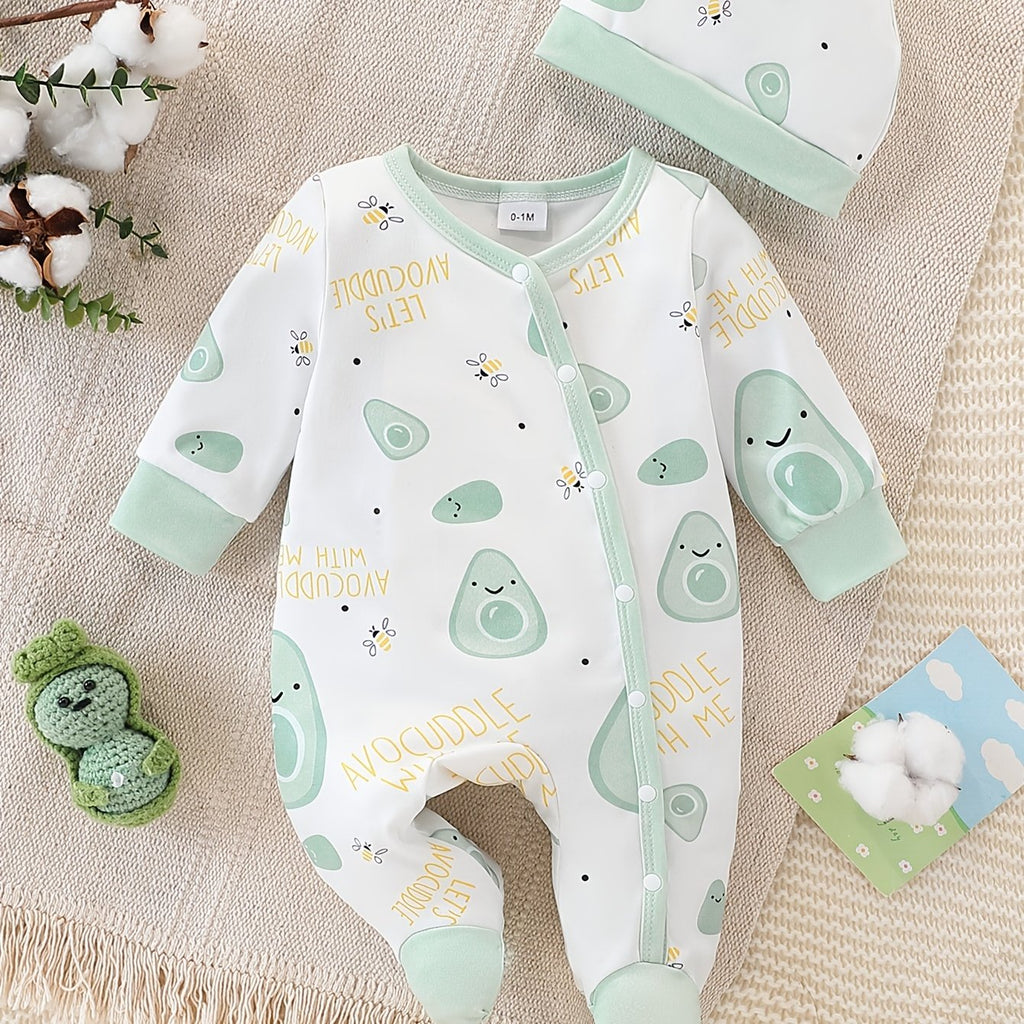 Ensemble body pieds et bonnet motif avocat pour enfants — Monptitlou