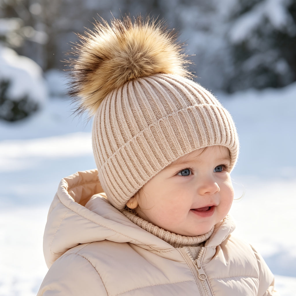 1 bonnet en tricot rayé à pompon pour enfant, automne/hiver — Monptitlou