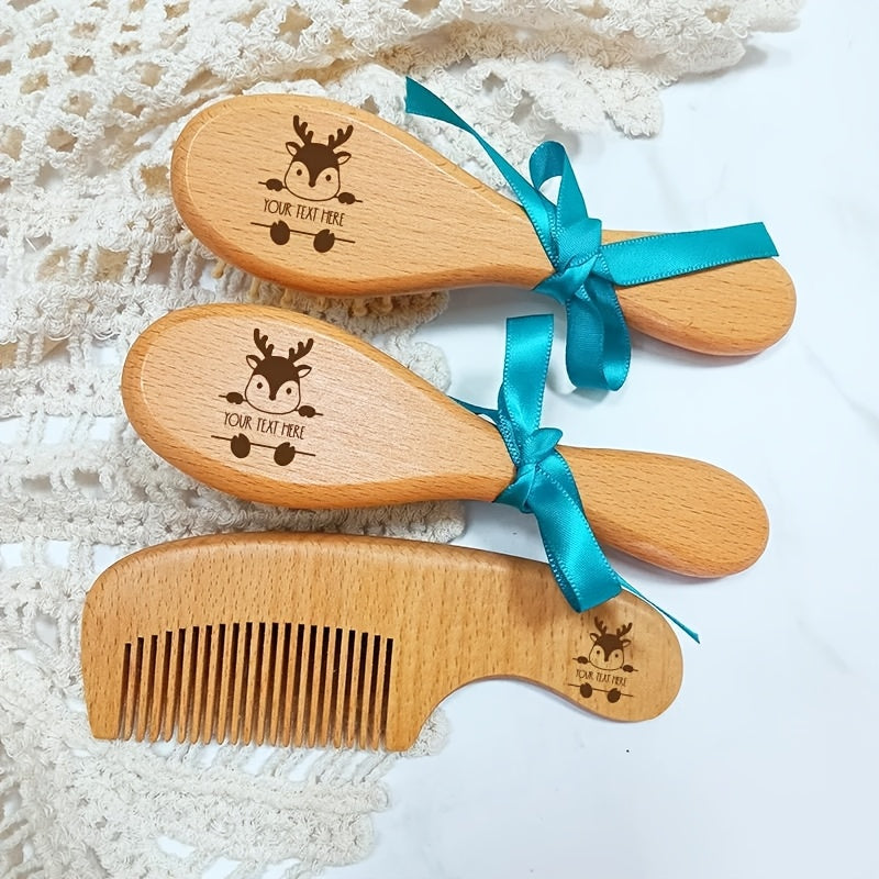 1 Set de brosse à cheveux et peigne en bois de hêtre personnalisé avec — Monptitlou