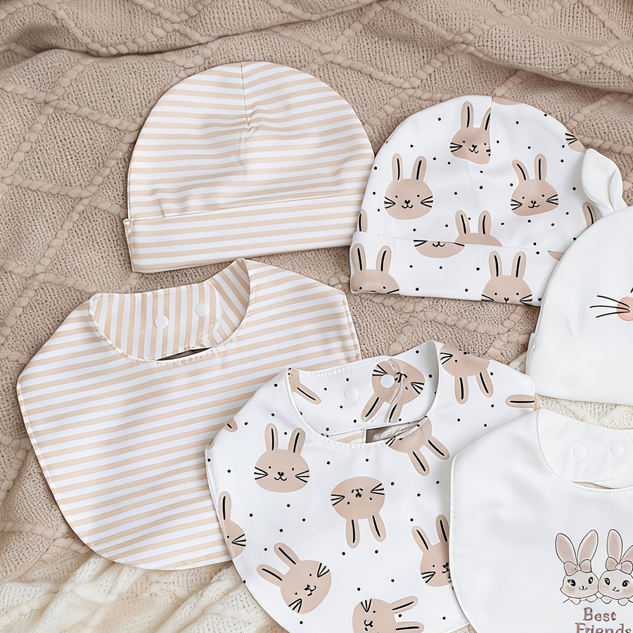 Mini œufs bonnet bavoir moufles ensemble multi-pièces motif lapin tissu — Monptitlou
