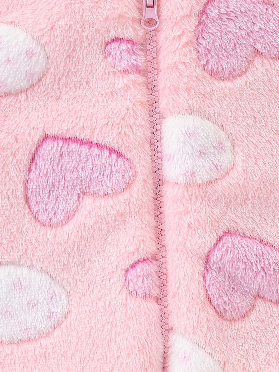 Gilet à capuche en peluche mignon à motifs cœur et fraise pour bébé — Monptitlou