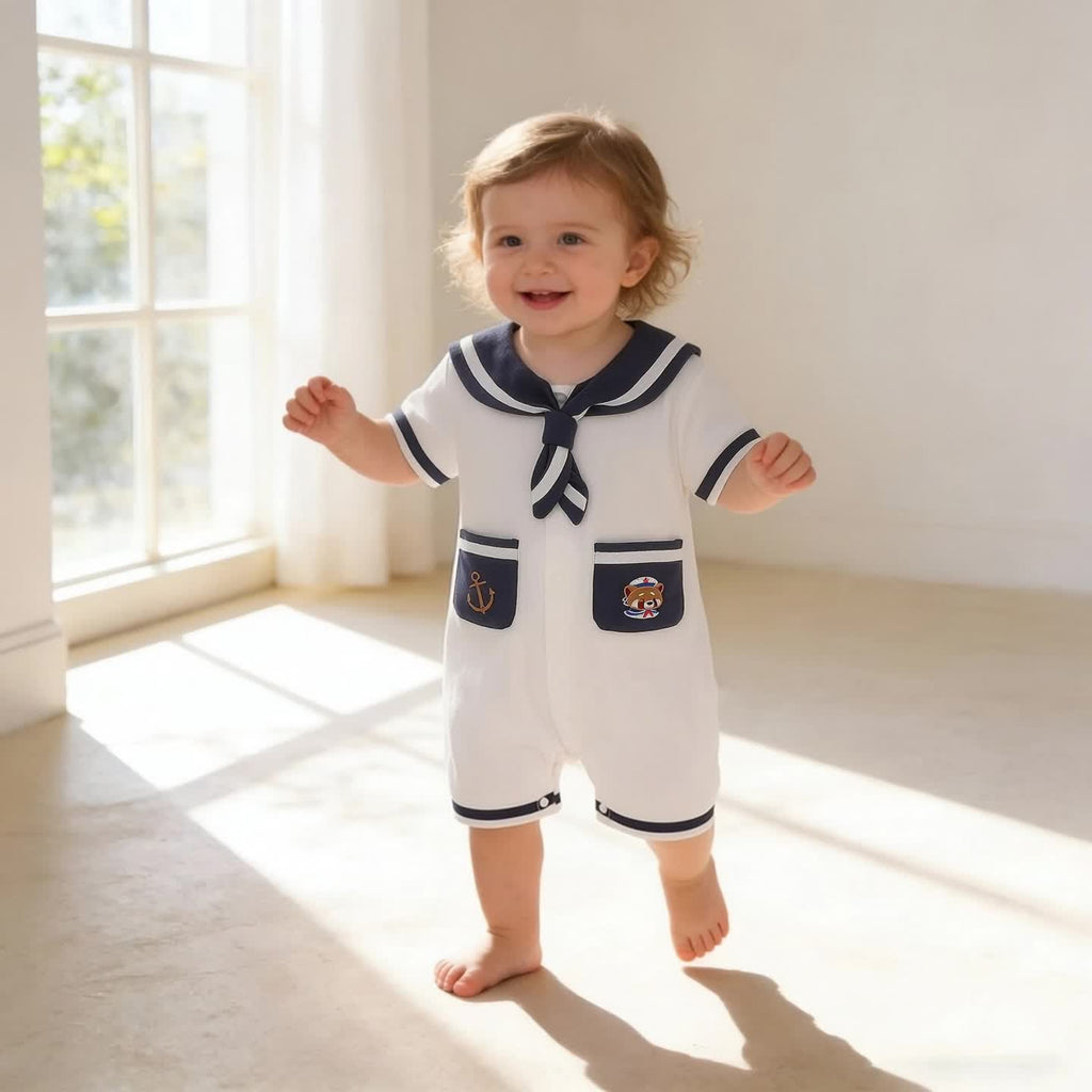 Body bébé été style nautique manches courtes pour filles tenue fine — Monptitlou