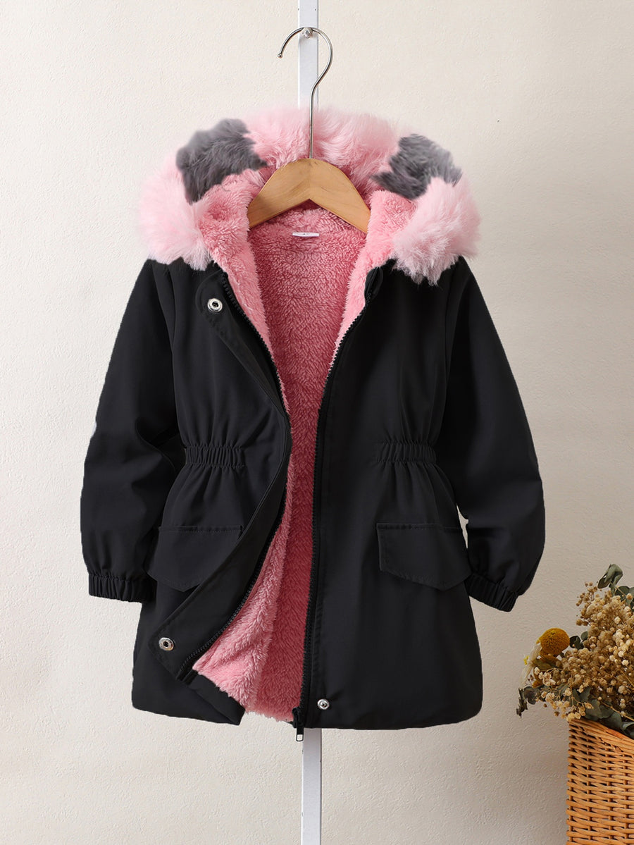 Manteau long à capuche doublé pour filles, automne hiver, décontracté — Monptitlou