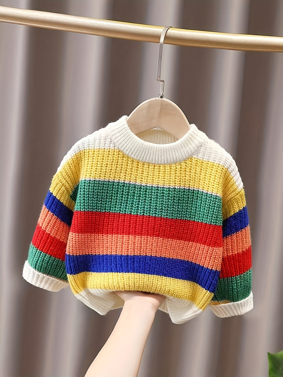 Pull rayé pour enfants, pull arc-en-ciel à col rond — Monptitlou