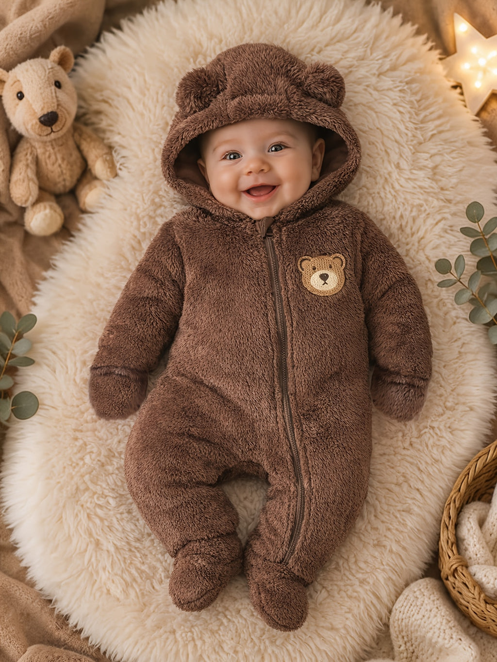 Grenouillère à pieds et manches longues marron pour bébé — Monptitlou
