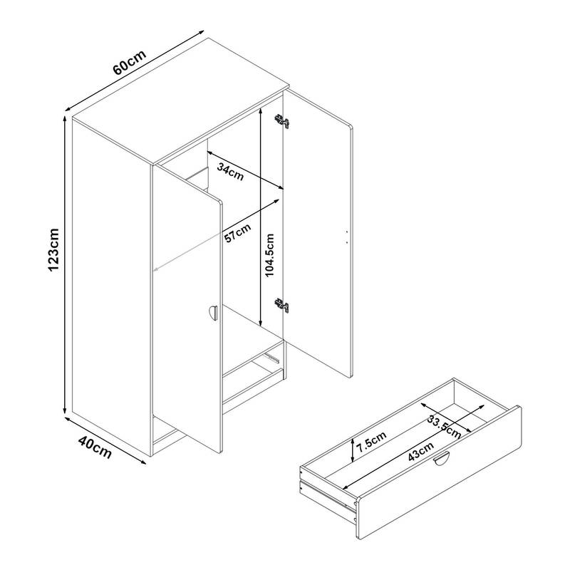 Armoire pour enfants Sandnes avec tiroir 123 x 60 x 40 cm — Monptitlou