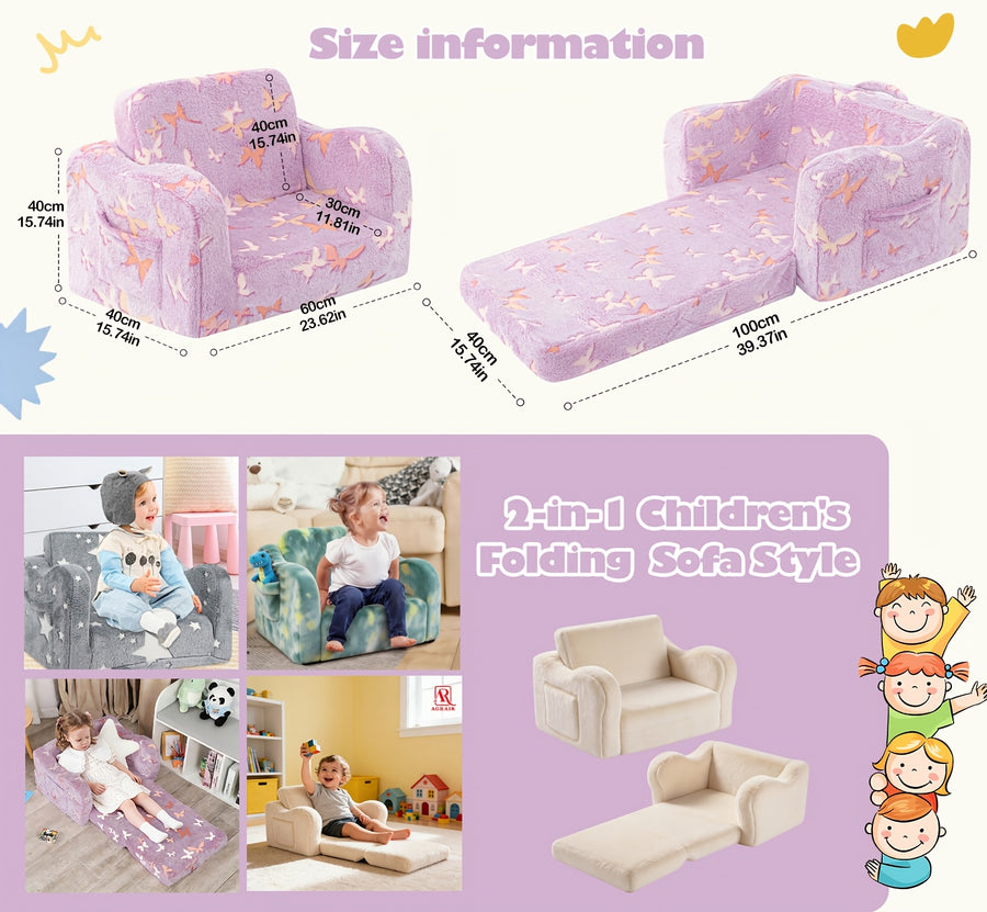 Canapé-lit pliable 2 en 1 pour enfants, tissu flanelle doux — Monptitlou