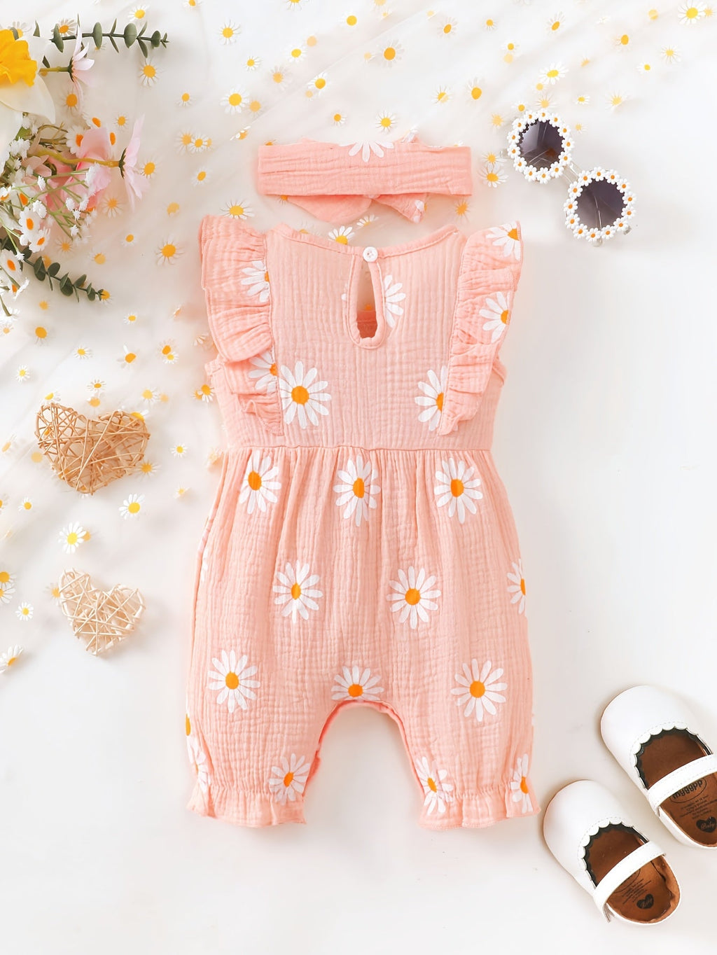 Romper bébé fille été style mignon avec motif petite marguerite — Monptitlou