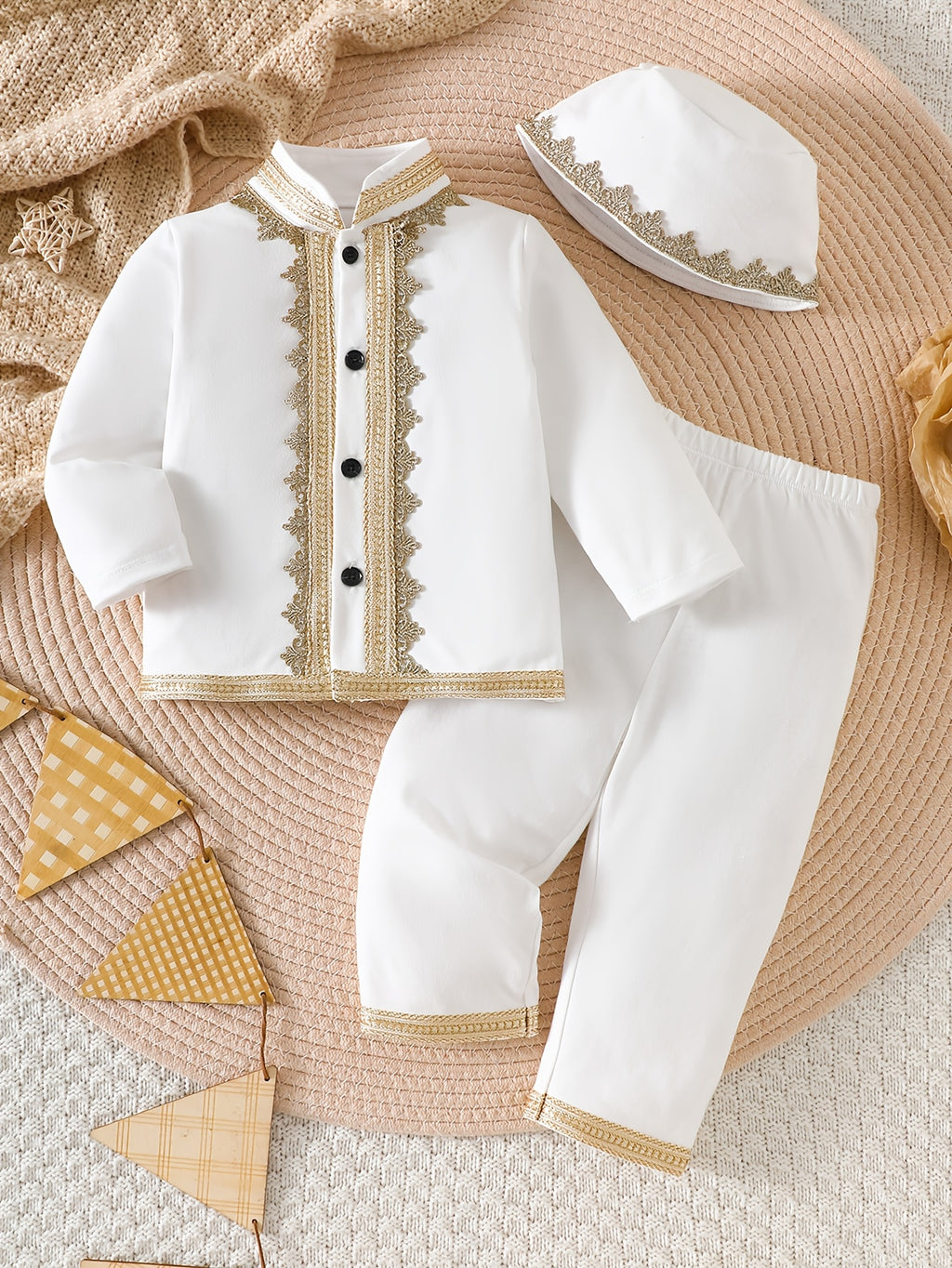 Ensemble traditionnel formel blanc pour bébé garçon moyen-oriental avec — Monptitlou