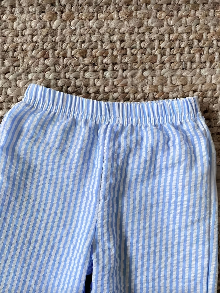 Ensemble haut à manches longues avec nœud et pantalon à rayures bleues — Monptitlou