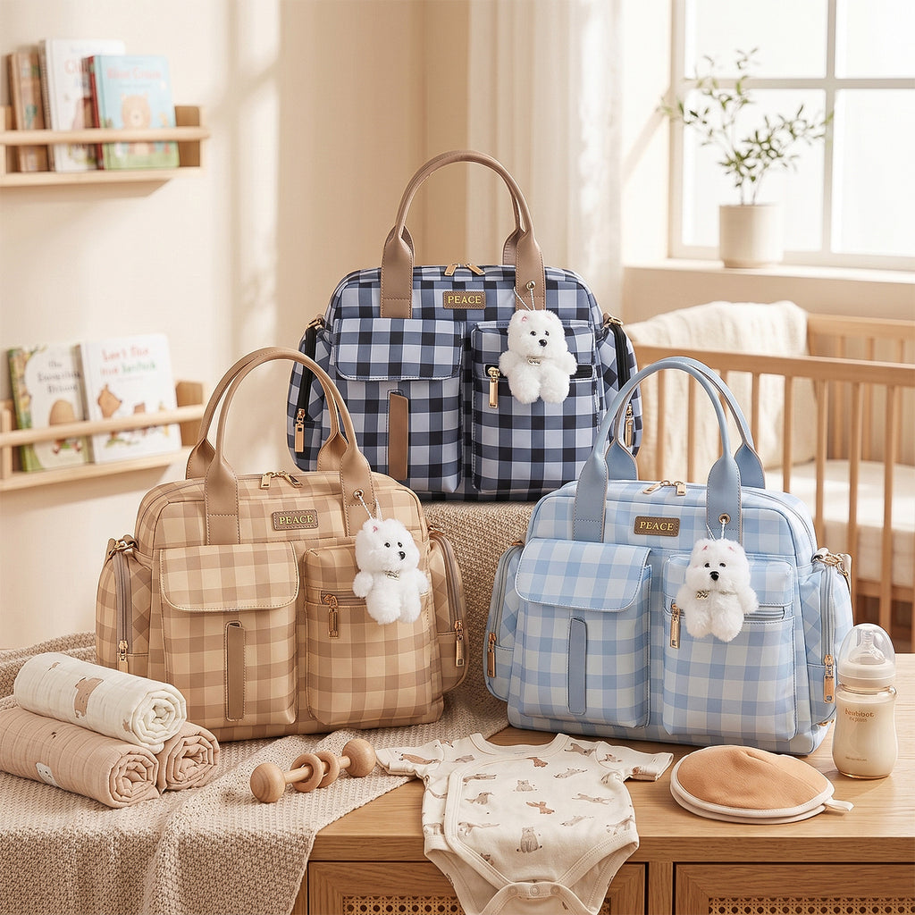 Sac parental de luxe léger à carreaux de style britannique — Monptitlou