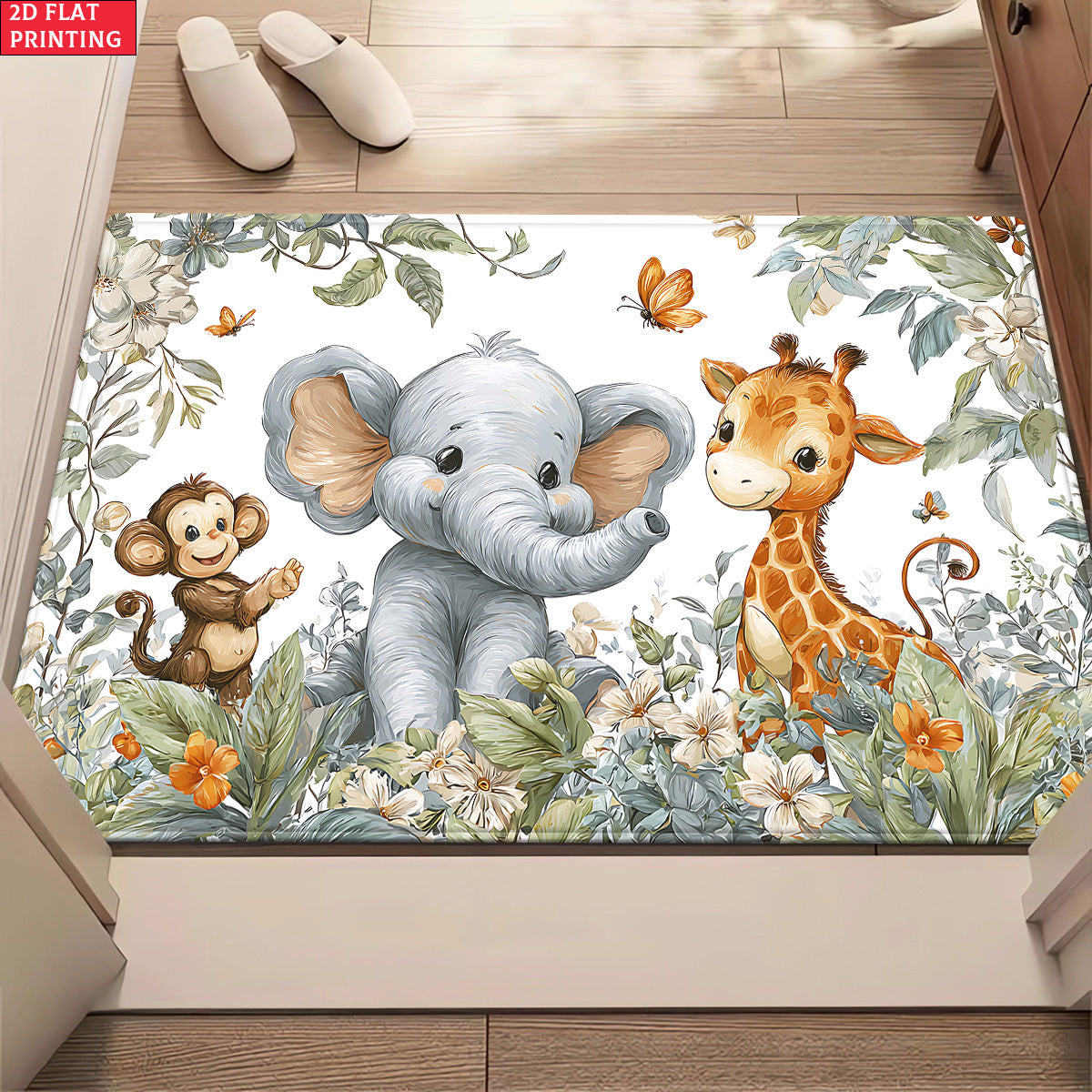 Tapis à motif animaux de la jungle en aquarelle, avec des girafes — Monptitlou Image
