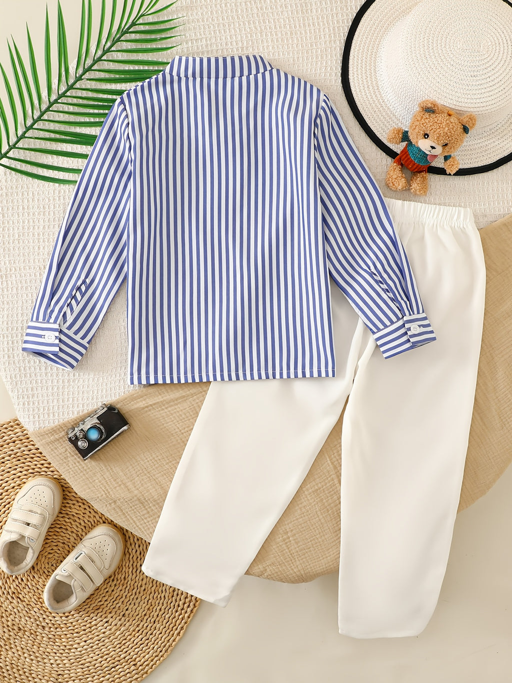 Ensemble 2 pièces Garçon Automne Hiver Nouveau Style Bleu Blanc Rayé — Monptitlou