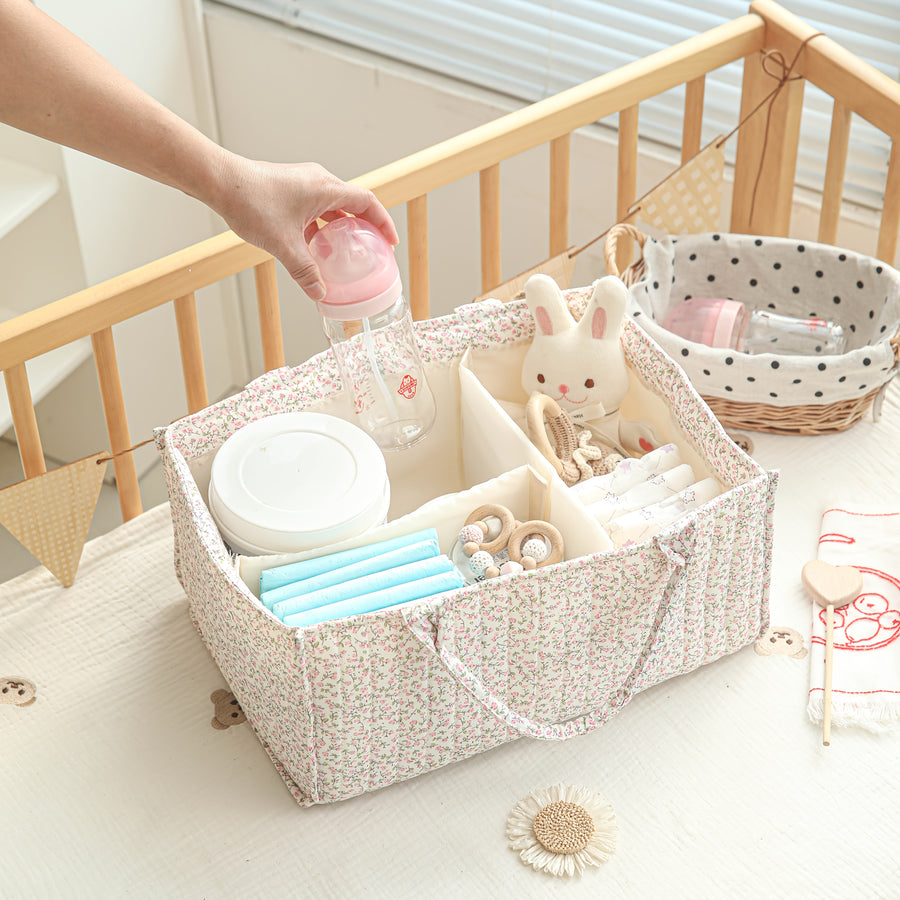 Panier de rangement matelassé floral rose — Monptitlou