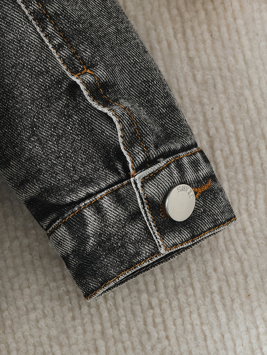 Veste en jean délavé bleu clair motif petit ours pour bébé garçon — Monptitlou