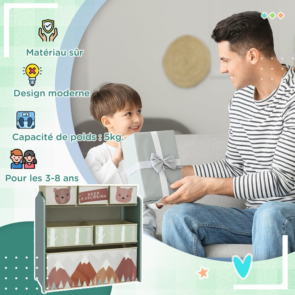 Commode enfant à 6 boîtes en tissu, motif montagne — Monptitlou