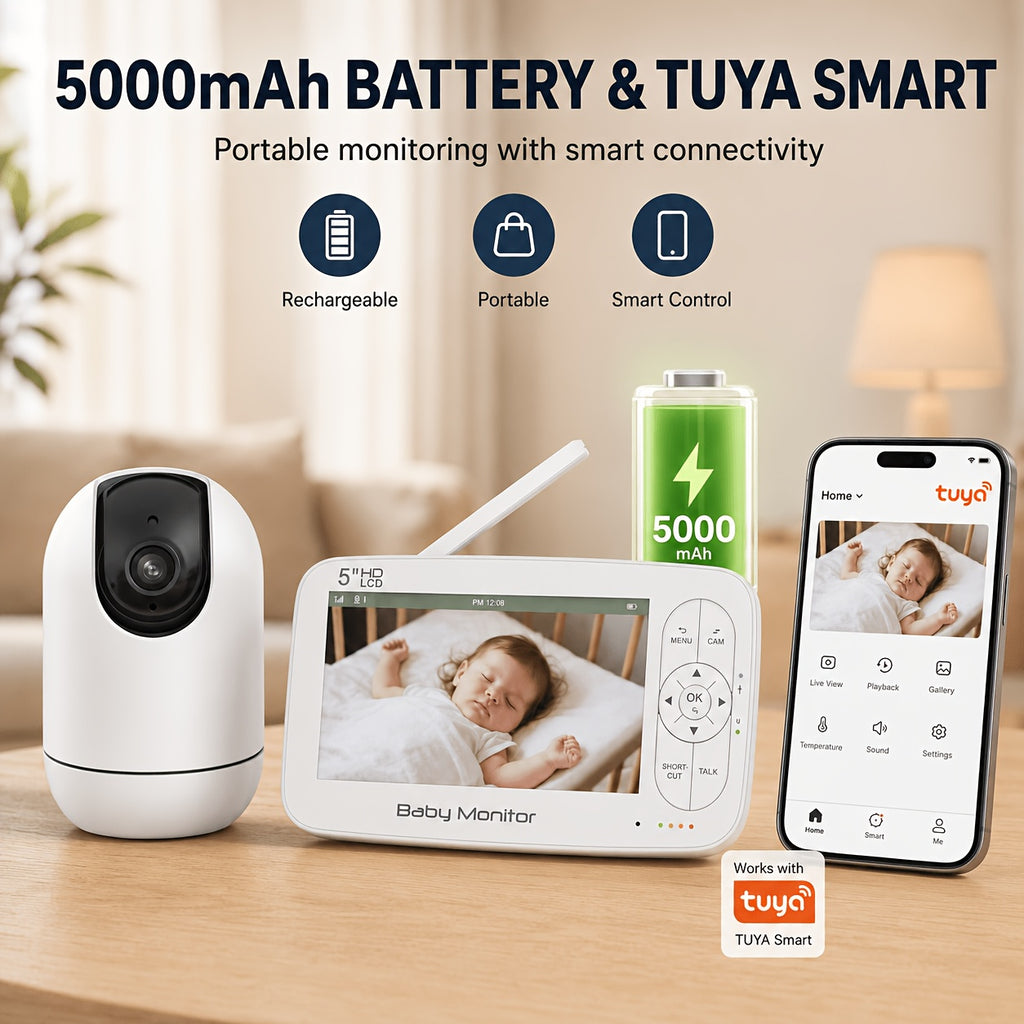 Babyphone 1080P avec caméra PTZ, batterie rechargeable 5000Mah — Monptitlou