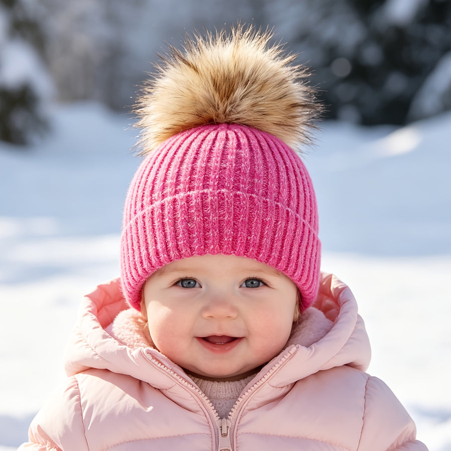 1 bonnet en tricot rayé à pompon pour enfant, automne/hiver — Monptitlou
