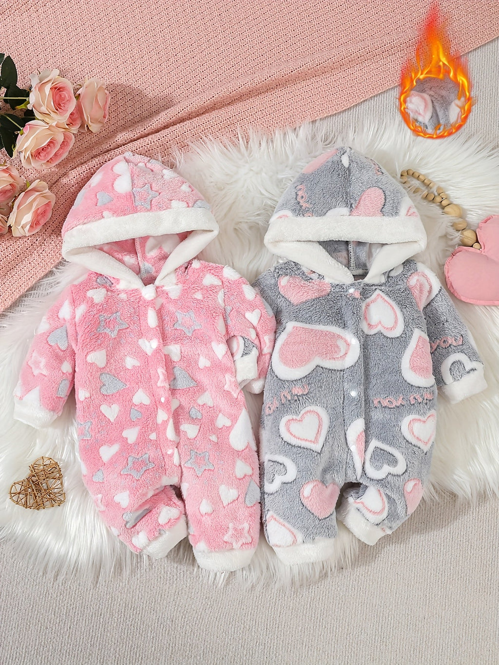 Combinaison à capuche avec motif cœur mignonne pour bébé fille — Monptitlou