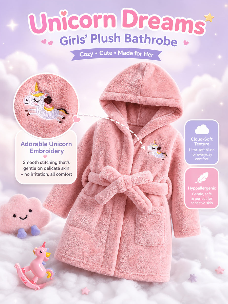 Robe à capuche brodée licorne pour filles avec manches longues — Monptitlou