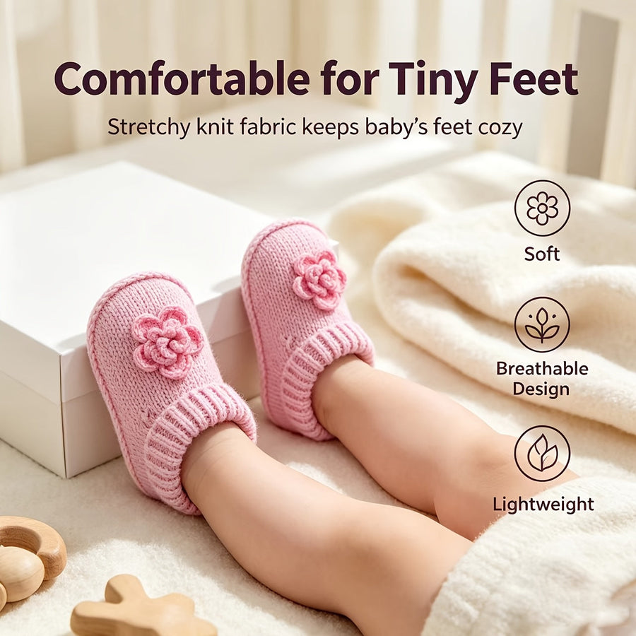 1 Paire de Chaussons de Bébé en Maille à Motif Floral — Monptitlou