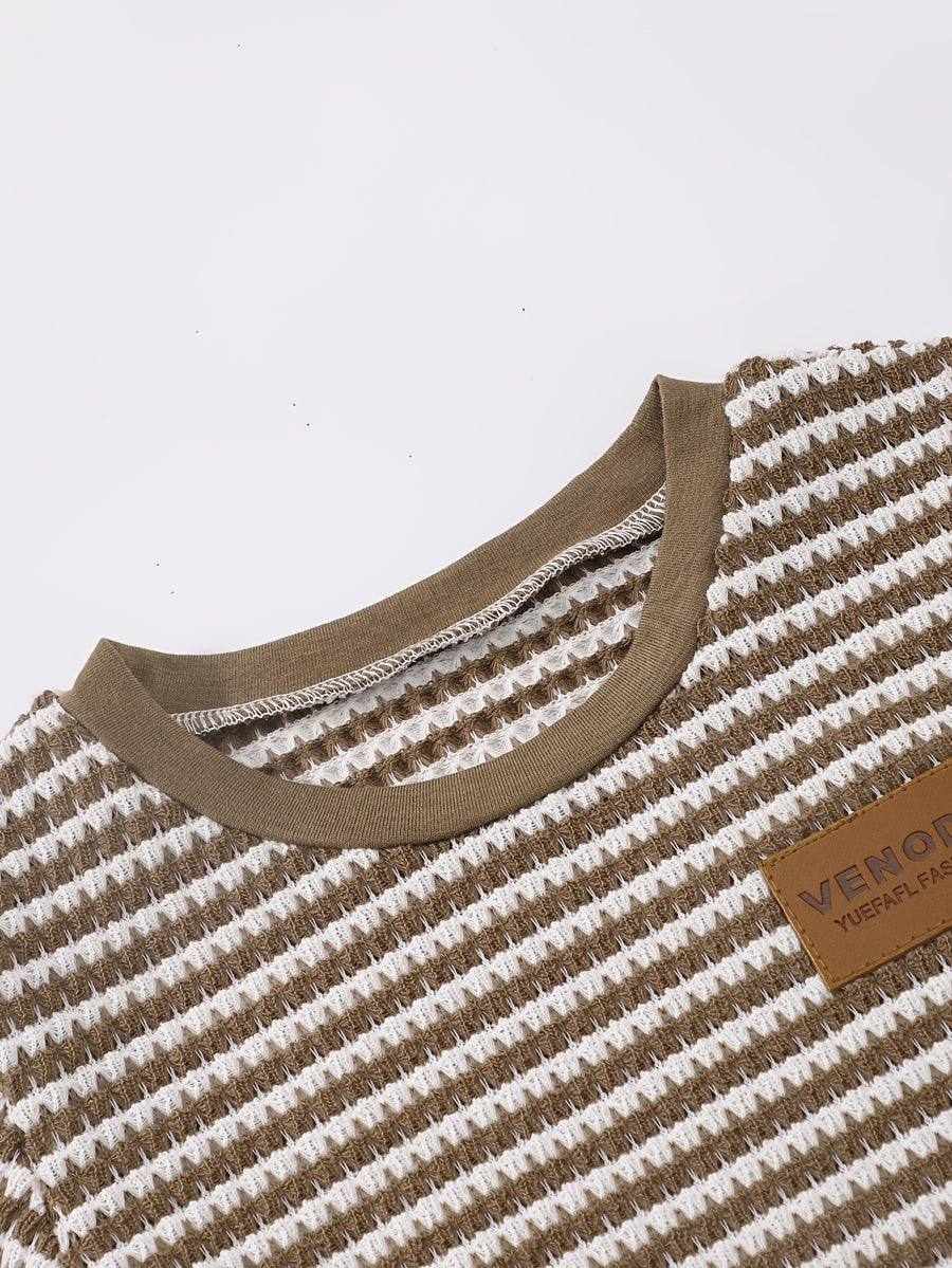T-shirt col rond jacquard à blocs de couleur pour garçons été et short