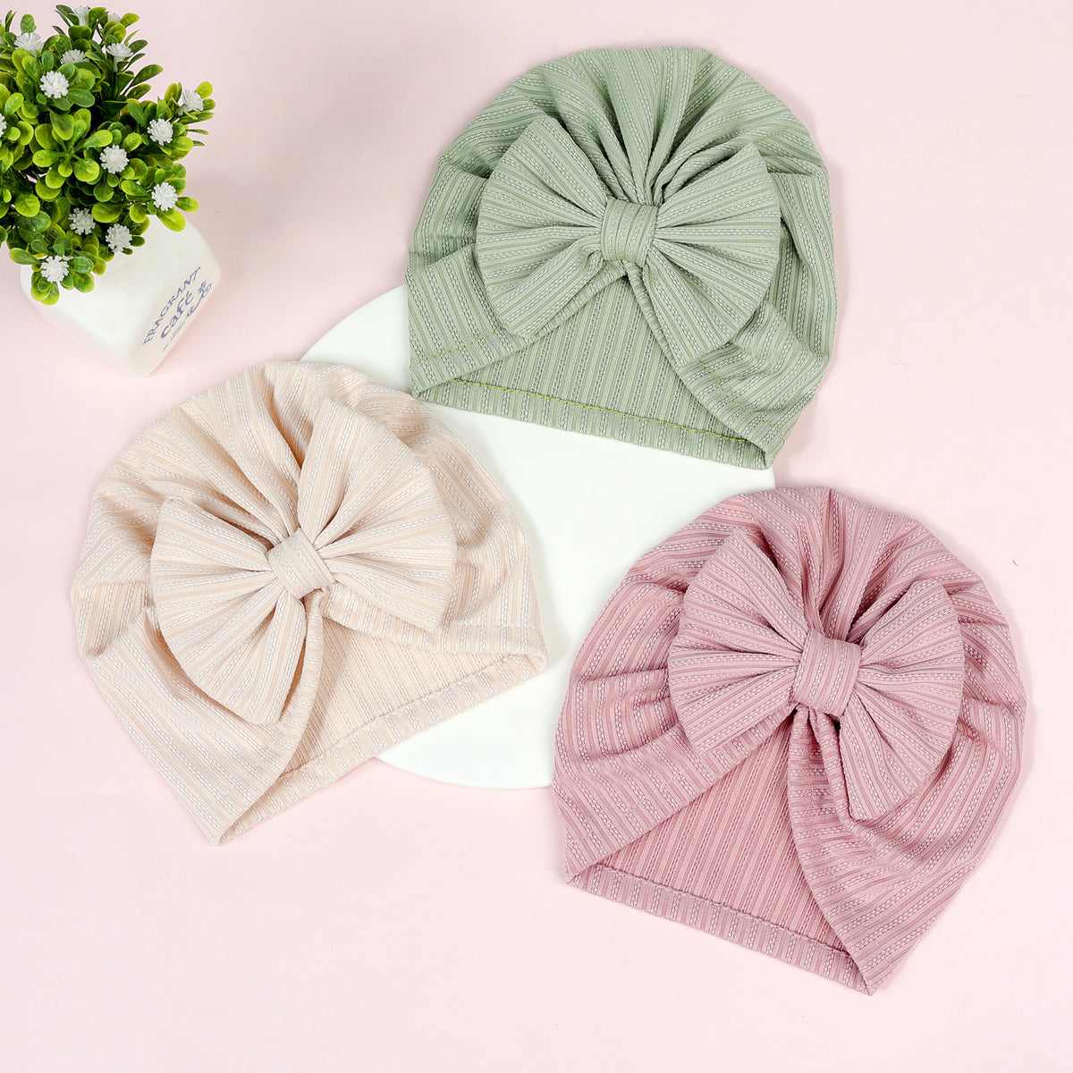 2/3/8pcs Chapeau à nœud en tissu rayé de couleur unie, super élastique — Monptitlou Image