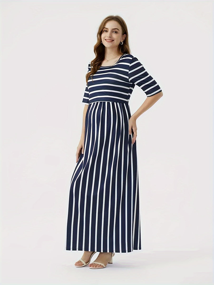 Robe d'allaitement à rayures et col rond pour femmes enceintes tendance — Monptitlou
