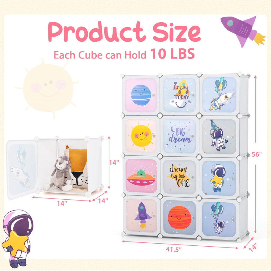 Garde-robe Enfant, Système d'Étagères en Plastique avec 12 Cubes — Monptitlou