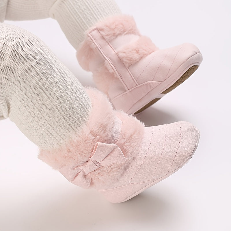 Chaussures pour bébé de 0 à 1 an Filles Hiver Polaire Confortable Bottes de neige Mignon Nœud Chaussures Bébé Semelle so